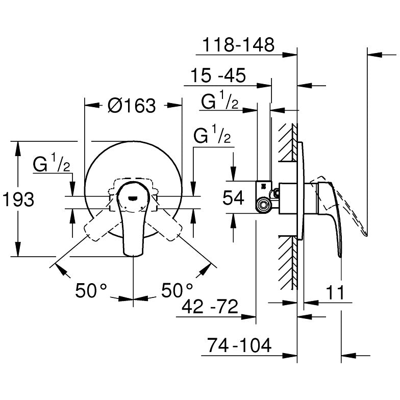 Grohe Eurosmart Baterie dus monocomanda cu montaj incastrat set complet, crom