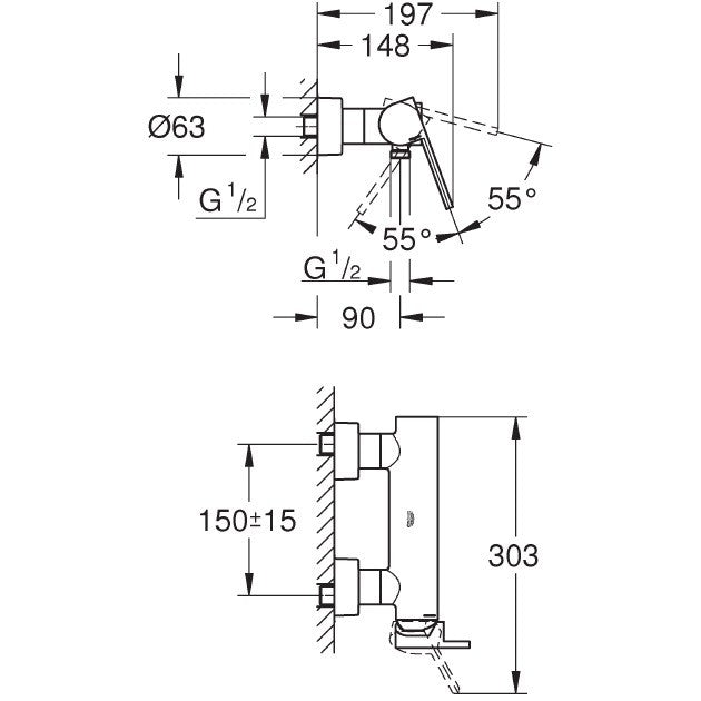 Grohe Plus Baterie dus monocomanda, crom