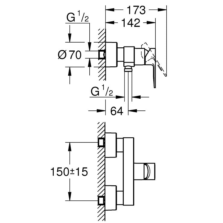 Grohe Lineare Baterie dus monocomanda, crom