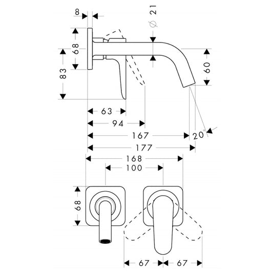 Baterie chiuveta baie incastrata Hansgrohe Axor Citterio M, pipa 17 cm