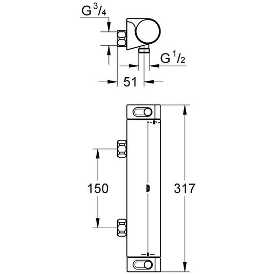 Grohe Grohtherm 2000 New Baterie dus cu termostat 1/2', fara conexiuni excentrice