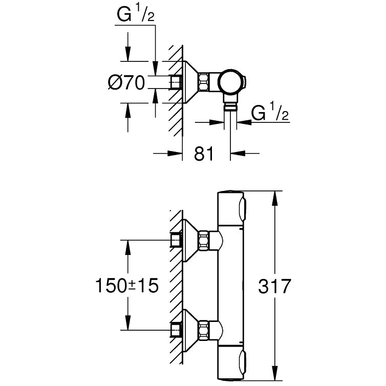 Grohe Grohtherm 500 Baterie dus cu termostat