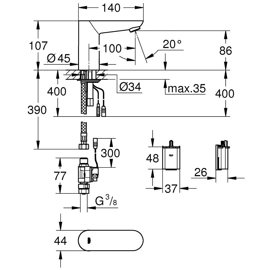 Grohe Euroeco Cosmopolitan E Robinet electronic cu infrarosu, alimentare cu baterie