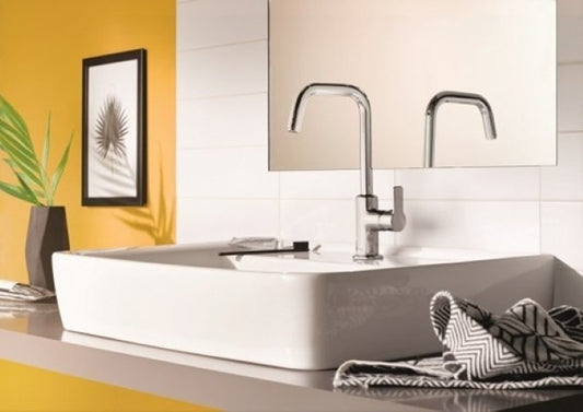 Baterie lavoar pe blat Kludi Pure&Easy, pipa pivotanta H28 cm si ventil pop-up metalic