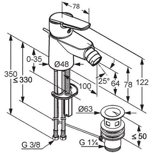 Kludi D-Vise Baterie bideu cu ventil click-clack, crom