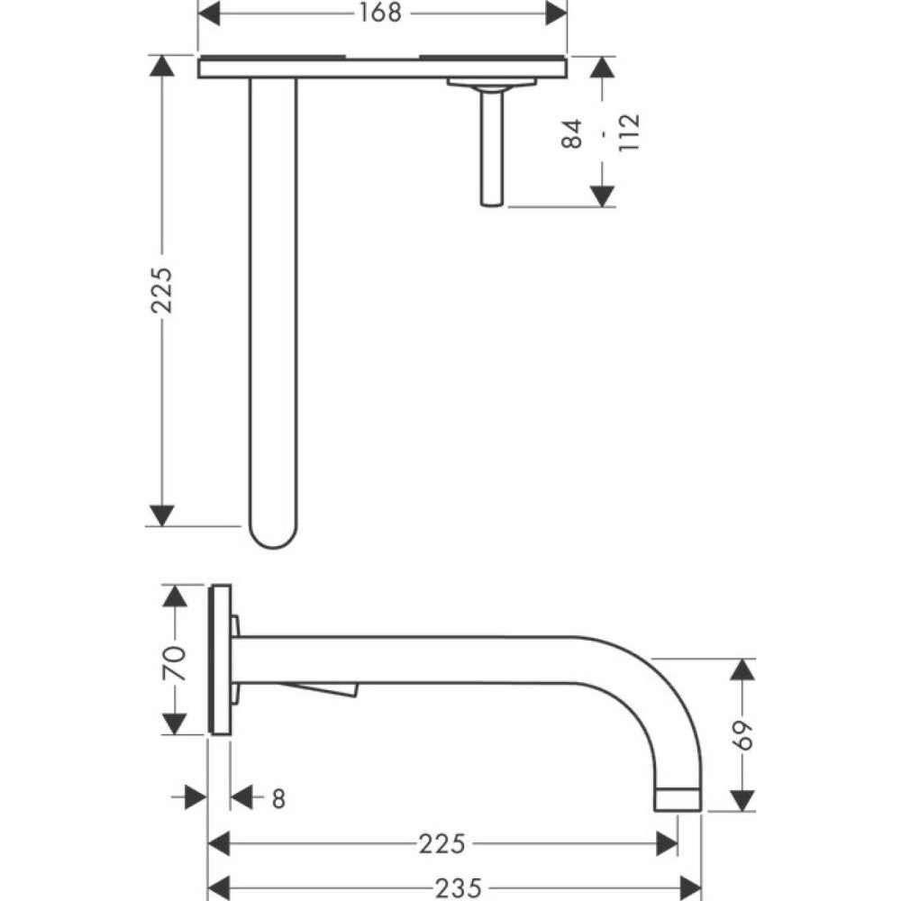 Baterie lavoar incastrata Hansgrohe Axor Uno2, cu placa, pipa 23 cm