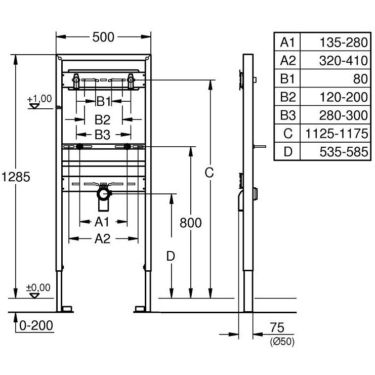 Grohe Rapid SL Cadru montaj lavoar H130 cm