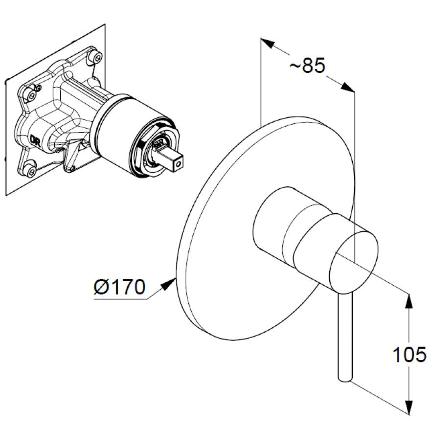 Kludi Bozz Baterie dus incastrata, negru mat