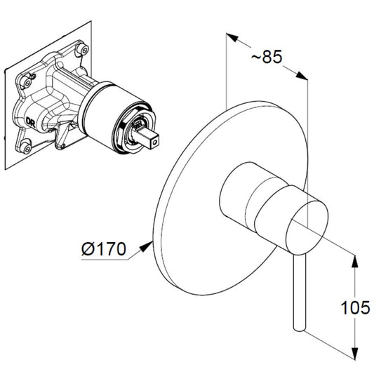 Kludi Bozz Baterie dus incastrata, negru mat