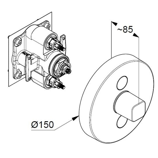 Kludi Push Baterie dus monocomanda cu doua butoane, montaj incastrat Ø15 cm, crom