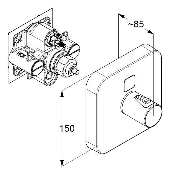 Kludi Push Baterie dus termostatata cu un buton, montaj incastrat 15x15 cm, crom