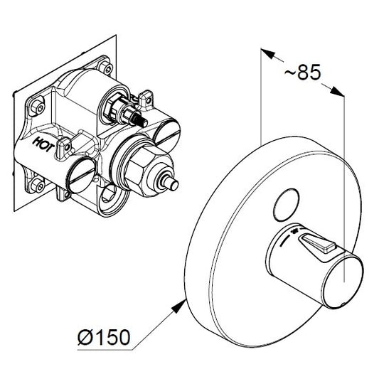 Kludi Push Baterie dus termostatata cu un buton, montaj incastrat Ø15 cm, crom