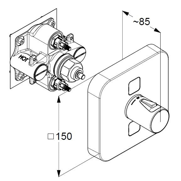 Kludi Push Baterie dus termostatata cu doua butoane, montaj incastrat 15x15 cm, crom