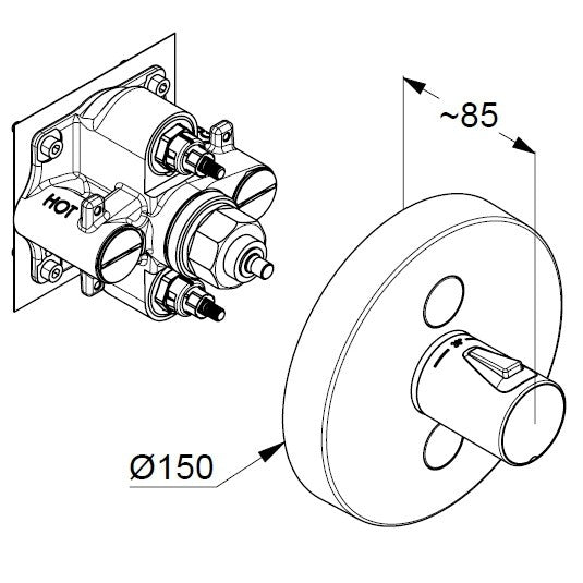 Kludi Push Baterie dus termostatata cu doua butoane, montaj incastrat Ø15 cm, crom