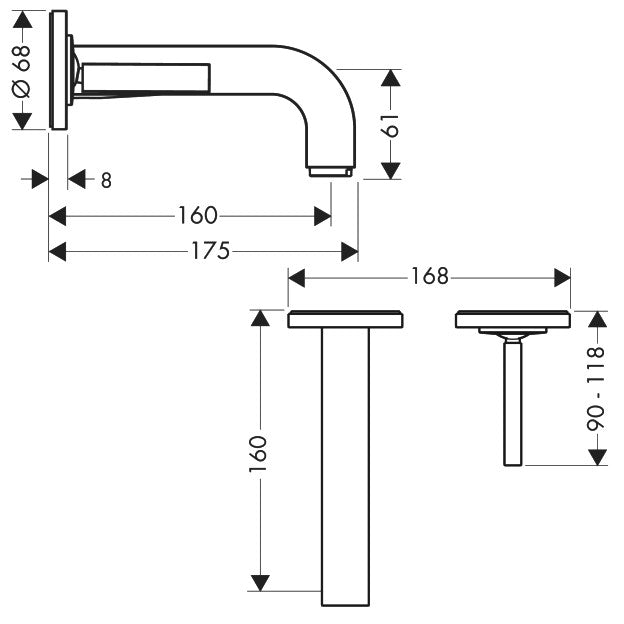 Baterie lavoar incastrata Hansgrohe Axor Citterio, pipa 16 cm