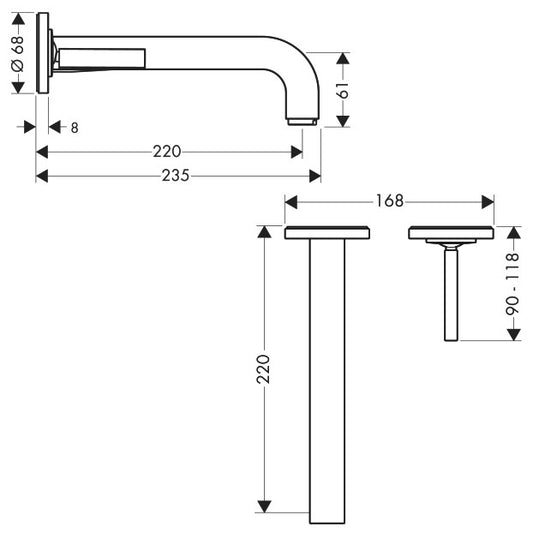 Baterie lavoar incastrata Hansgrohe Axor Citterio, pipa 22 cm