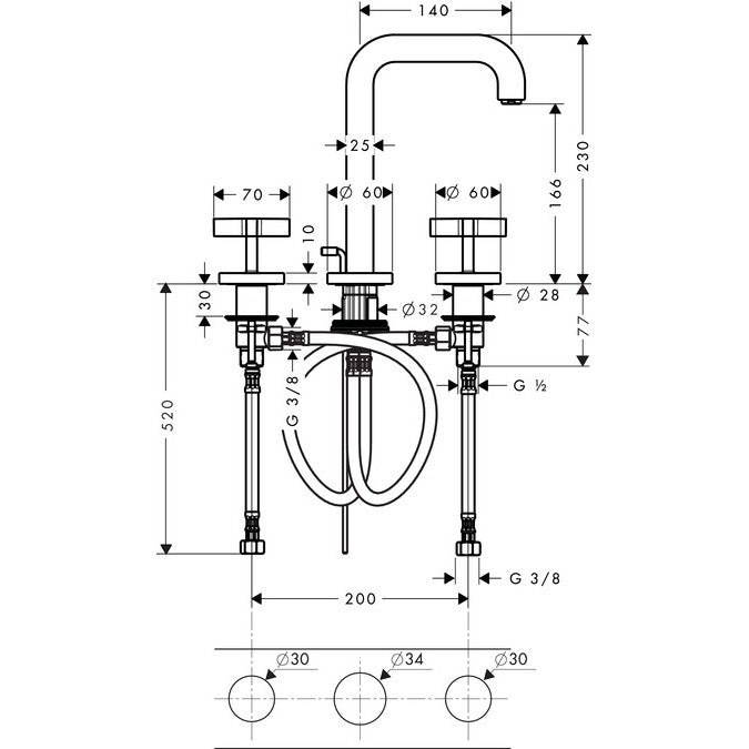 Baterie lavoar Hansgrohe Axor Citterio 170, dubla comanda, cu ventil pop-up, manere cruce