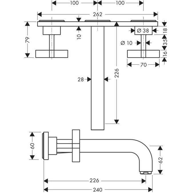 Baterie chiuveta baie incastrata Hansgrohe Axor Citterio, dubla comanda, cu placa si manere cruce