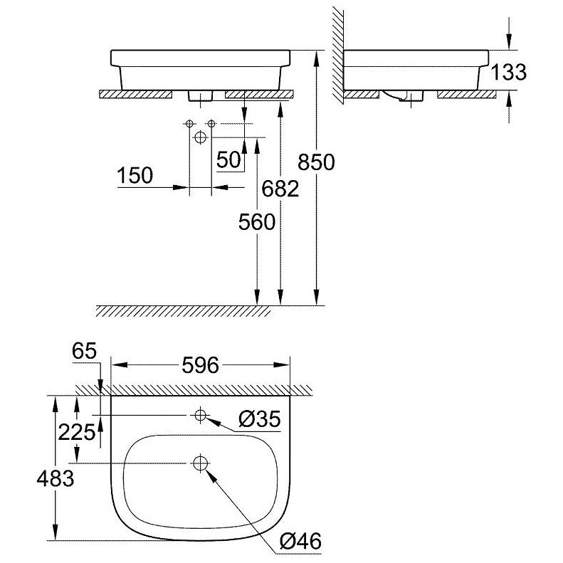 Lavoar baie pe blat Grohe Euro Ceramic 60x48 cm