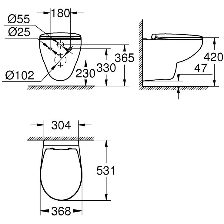 Set Vas WC suspendat cu capac soft close Grohe Bau Ceramic Rimless 37x53 cm evacuare orizontala