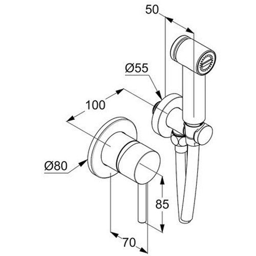 Kludi Bozz Set dus igienic cu baterie incastrata, furtun si suport, negru