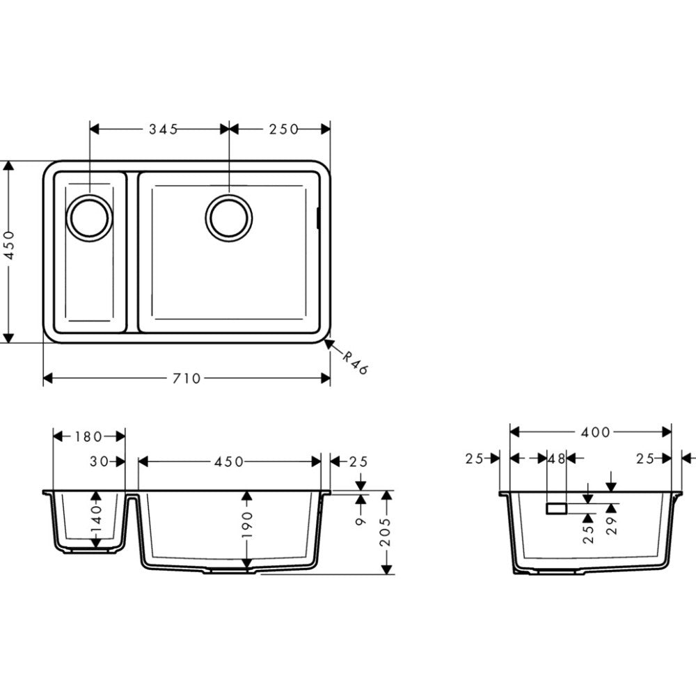 Hansgrohe S510-U635 Chiuveta bucatarie granit montaj sub blat 71x45 cm, negru (graphite black)