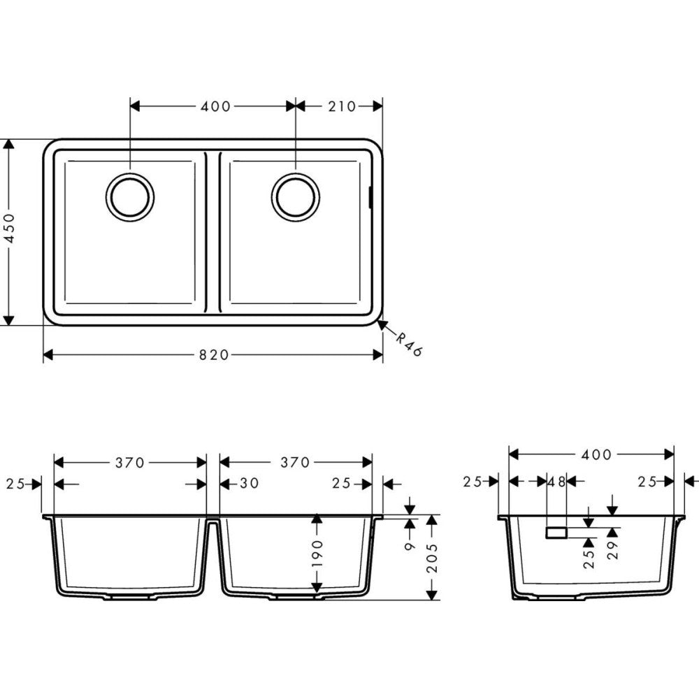 Hansgrohe S510-U770 Chiuveta bucatarie granit montaj sub blat 82x45 cm, negru (graphite black)