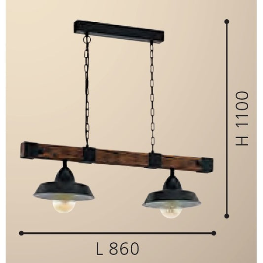 Eglo Oldbury Pendul 2x60W, negru/maro inchis