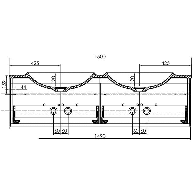 Set mobilier baie dublu (masca 2 sertare si lavoar) Kolpa San Pandora 150x54xH41 cm, alb