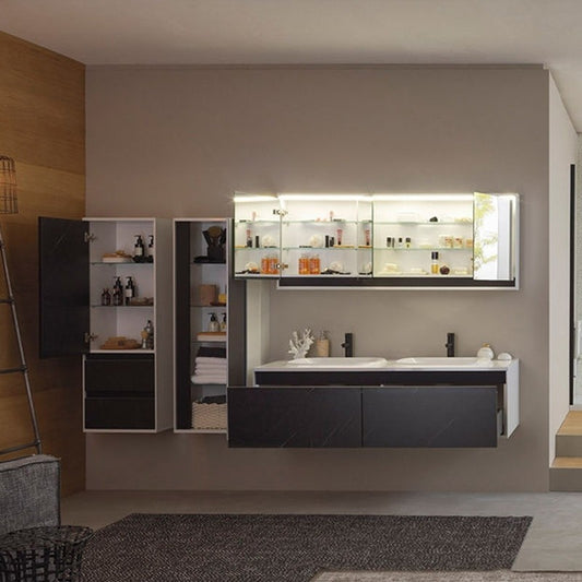 Set mobilier baie dublu (masca 2 sertare si lavoar) Kolpa San Pandora 150x54xH41 cm, negru (black stone)