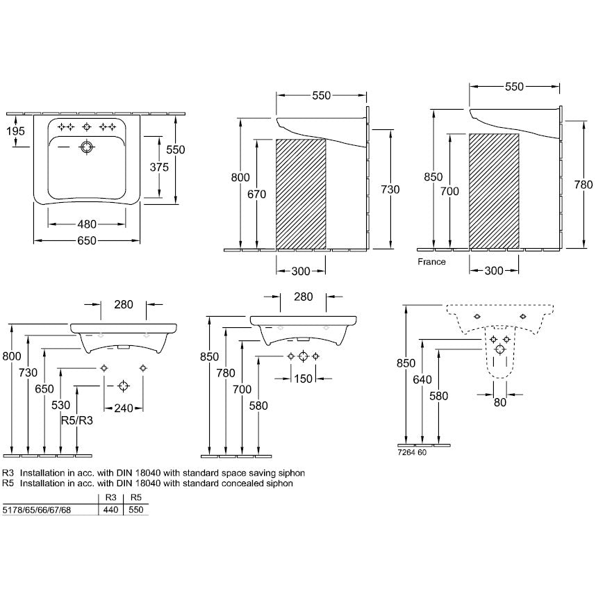 Lavoar persoane cu dizabilitati suspendat Villeroy & Boch Architectura Vita 65x55 cm
