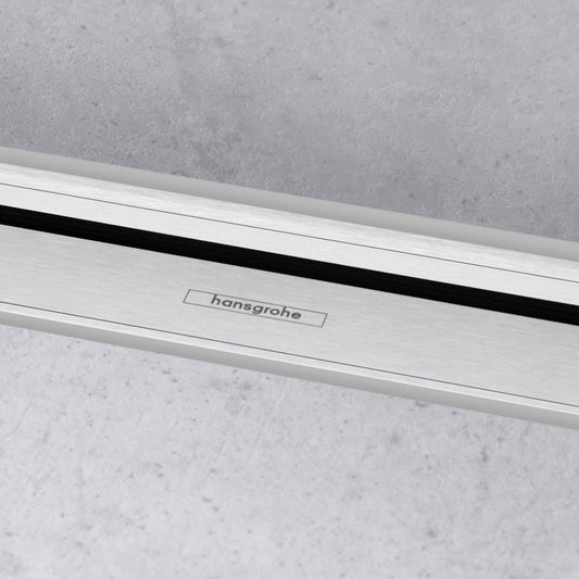 Grila ornament rigola dus Hansgrohe RainDrain Flex 80 cm, montaj la perete, nichel mat (brushed stainless steel)