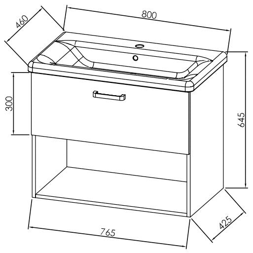 Set mobilier baie (masca cu 1 raft si lavoar) Kolpa San Evelin 80 cm, alb
