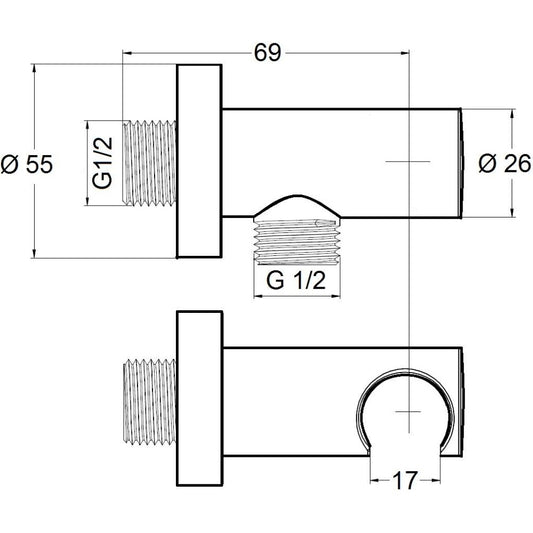 Kludi Cot racord cu suport dus, crom
