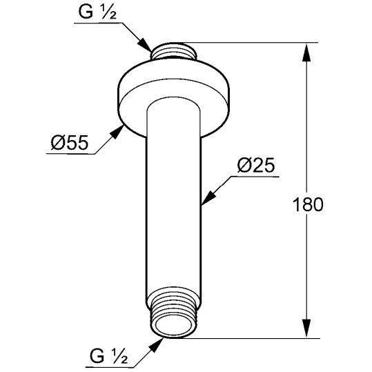 Brat dus fix Kludi A-QA, montaj pe tavan H18 cm