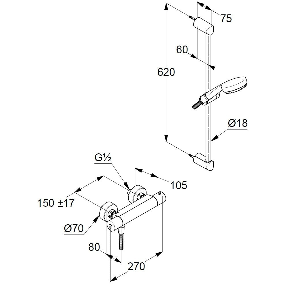 Kludi Logo Baterie dus cu termostat si set dus cu bara 62 cm
