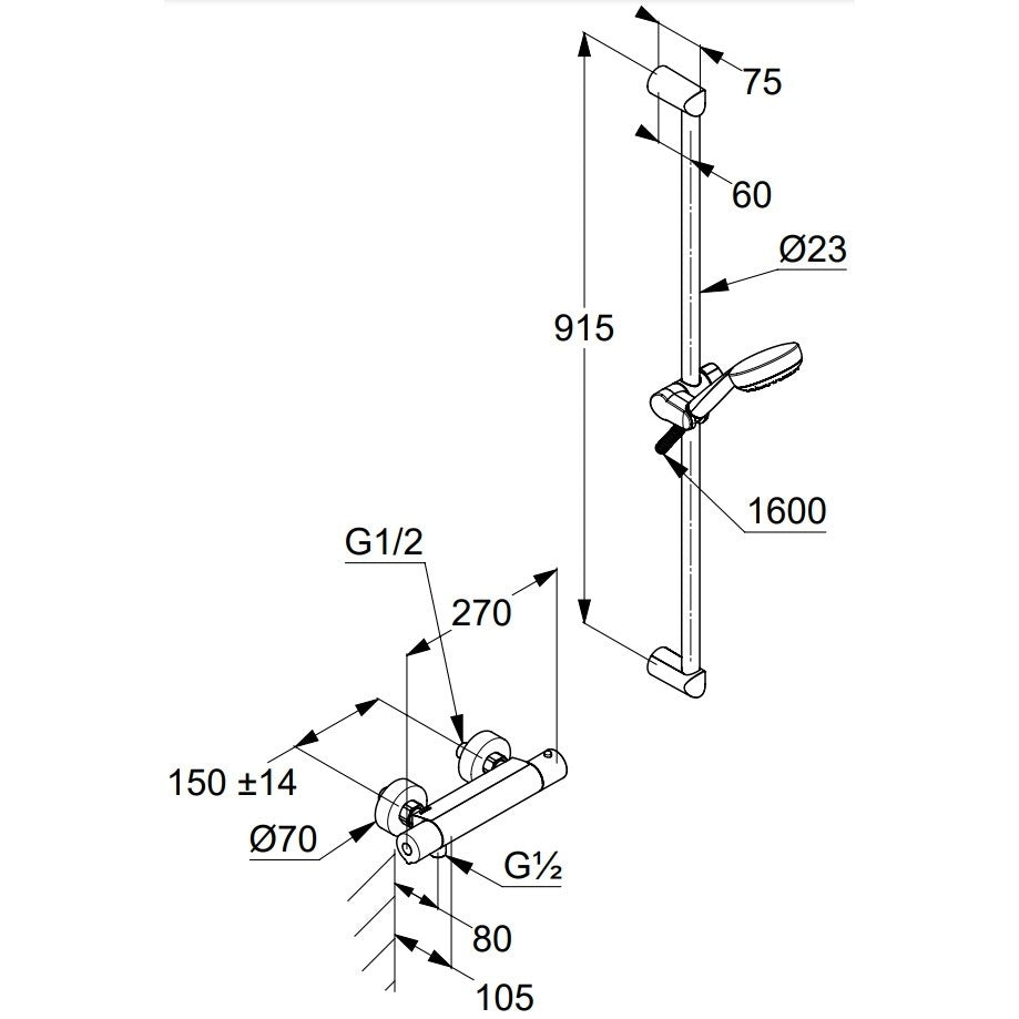 Kludi Logo Duo Baterie dus cu termostat si set dus cu bara 92 cm