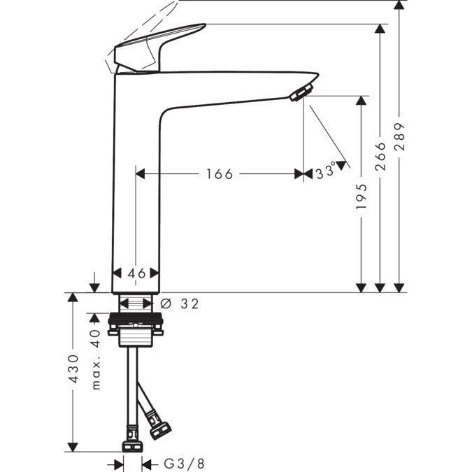 Baterie lavoar pe blat Hansgrohe Logis 190, fara ventil