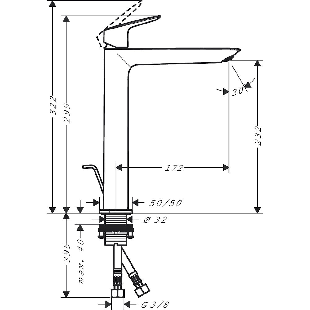 Baterie lavoar inalta Hansgrohe Logis 240, ventil pop-up, negru mat