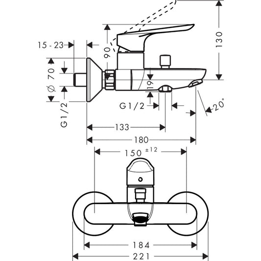 Hansgrohe Logis E Baterie cada dus monocomanda