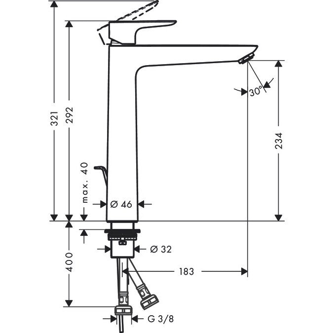 Baterie lavoar inalta neagra mat Hansgrohe Talis E 240, cu ventil metalic pop-up