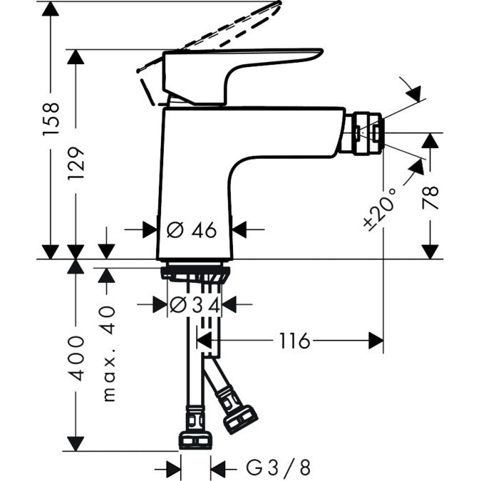 Hansgrohe Talis E Baterie bideu monocomanda cu ventil click-clack