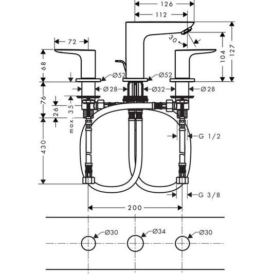Baterie lavoar Hansgrohe Talis E, dubla comanda
