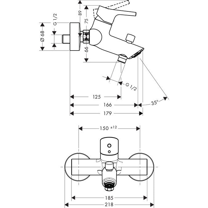 Hansgrohe Talis S Baterie cada dus, pipa 17mm