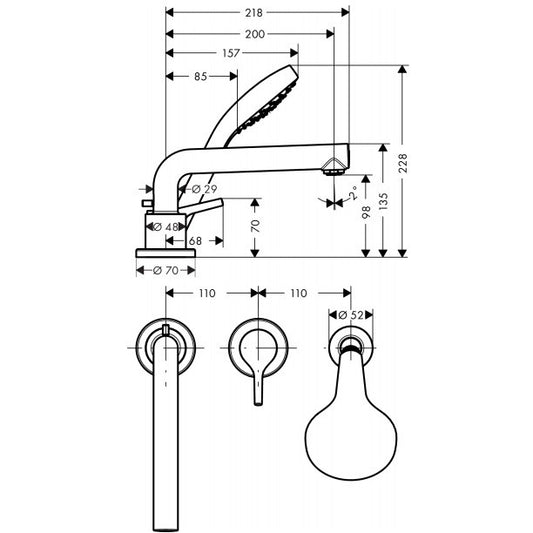 Hansgrohe Talis S Baterie cada dus cu set dus, montaj pe cada