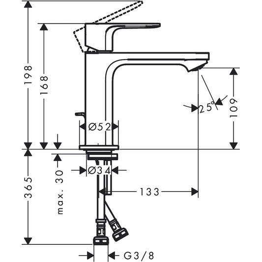 Baterie lavoar Hansgrohe Rebris S, cu ventil metalic pop-up, crom