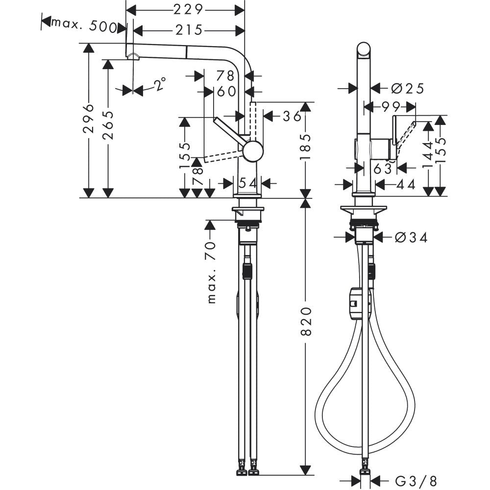 Hansgrohe Talis M54 Baterie chiuveta bucatarie cu dus extractibil, negru mat