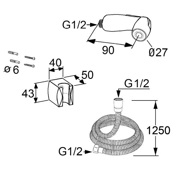 Kludi Dus igienic cu suport, furtun 125 cm