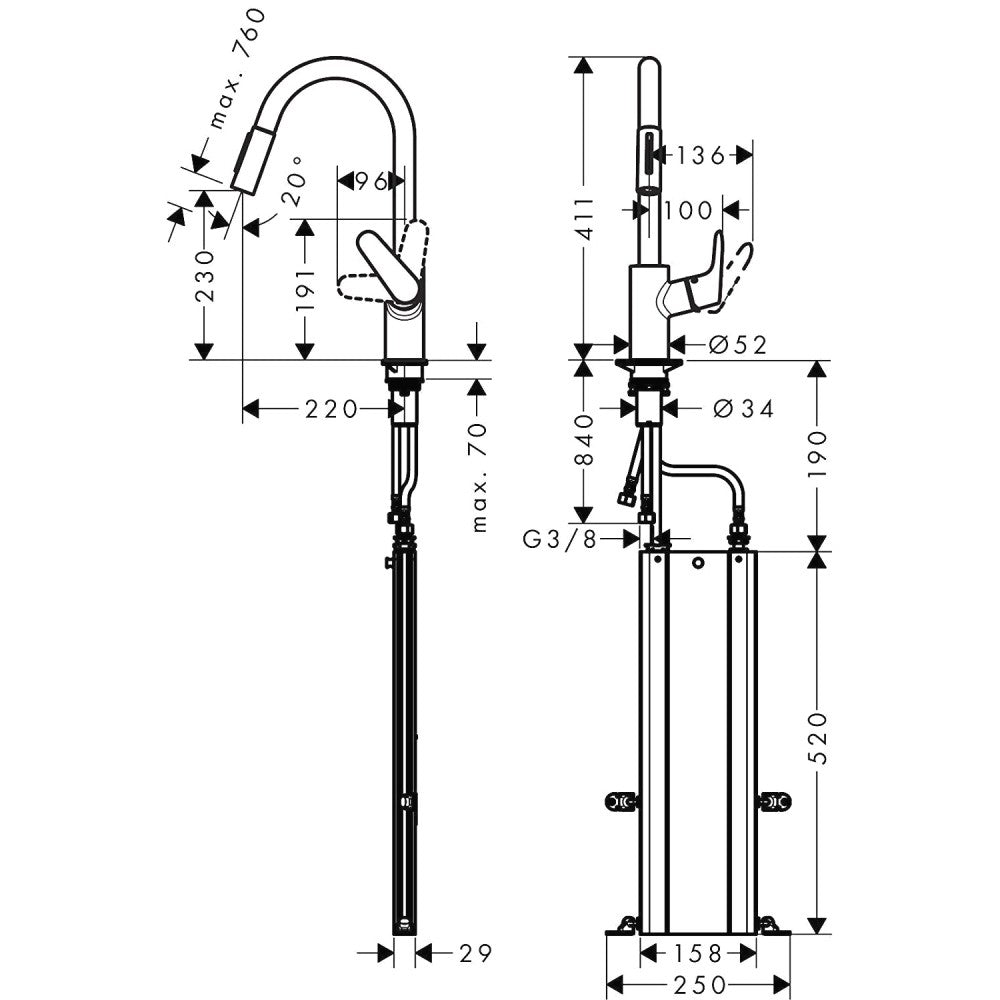 Hansgrohe Focus M41 Baterie chiuveta bucatarie monocomanda cu dus extractibil, crom