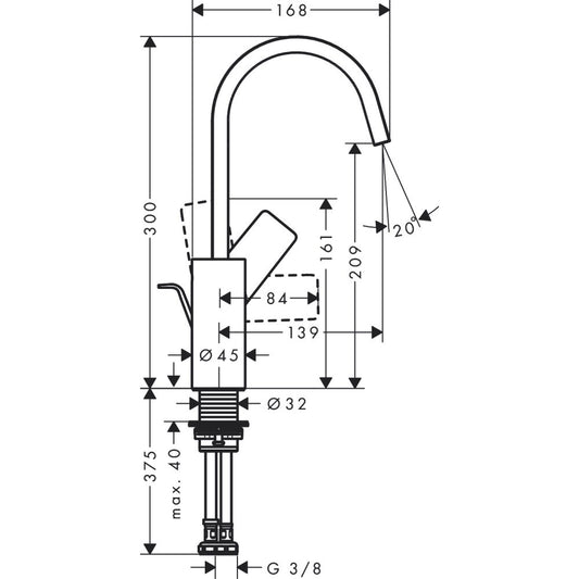 Baterie lavoar inalta Hansgrohe Vivenis, cu ventil pop-up H30 cm